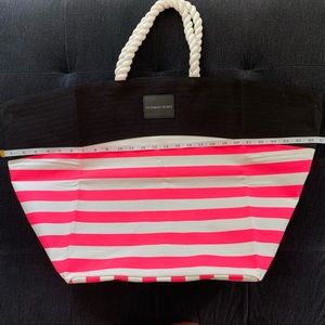 VICTORIA'S SECRET HOT PINK STRIPE ROPE STRAPS BEACH BAG SWIM TOTE